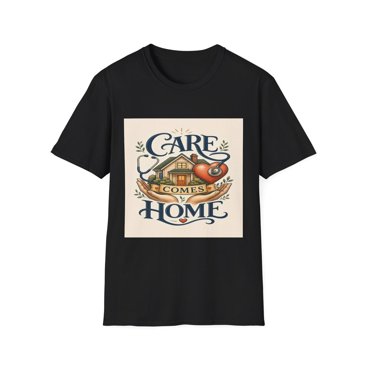 T-shirt Design Featuring Care Comes Home With Warm Illustrations- Graphic Tees