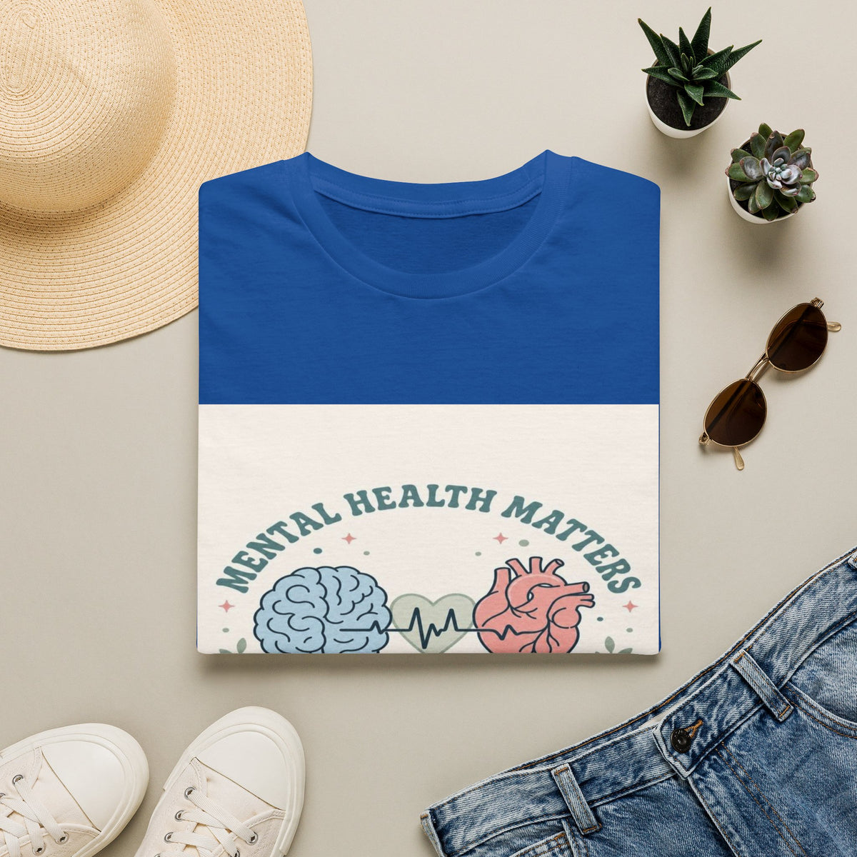 Stylized Brain And Heart Design For Mental Health Awareness- Graphic Tees