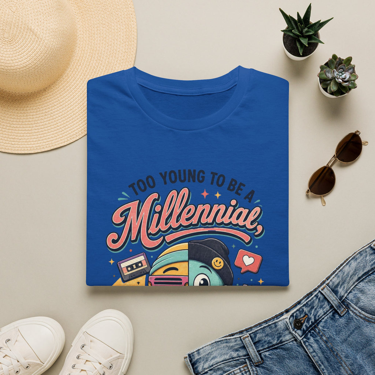 Millennial vs Gen Z Retro Graphic T‑Shirt — "Too Young to Be a Millennial, Too Old to Be a Gen Z"