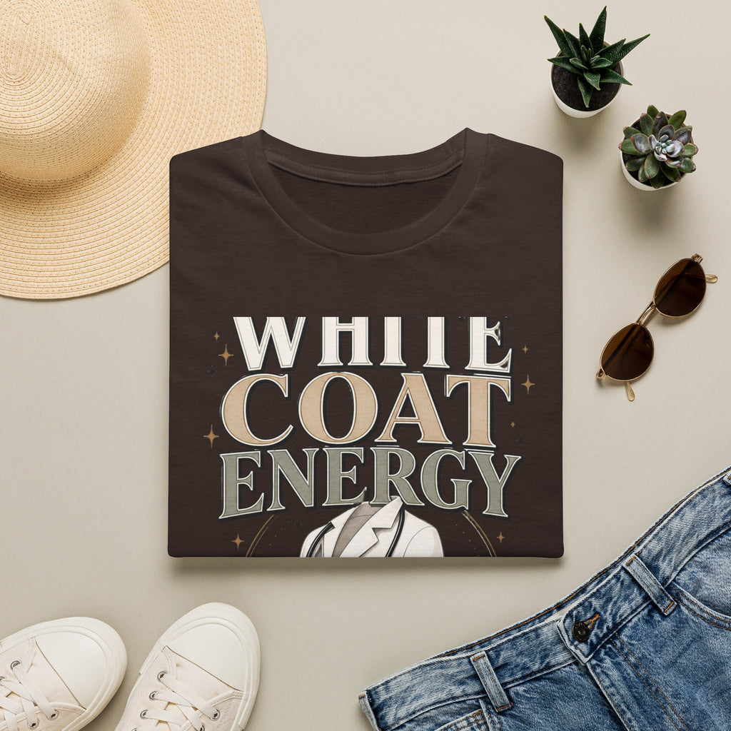 Elegant T Shirt Design Featuring White Coat Energy Typography