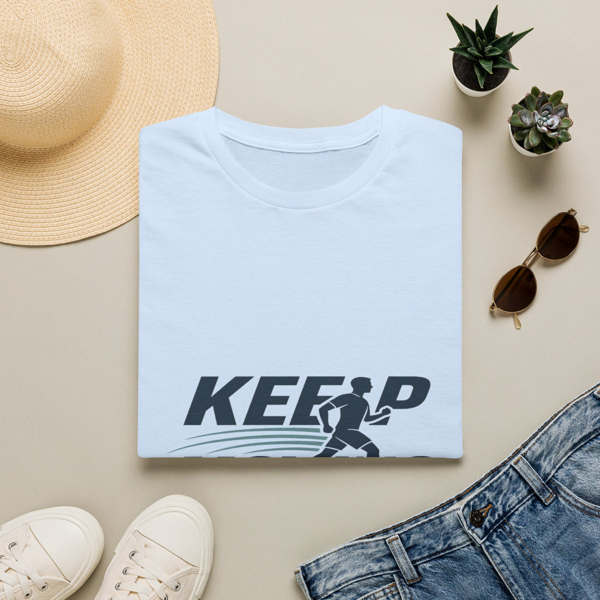 Minimalist T-Shirt Design Featuring _Keep Moving_ Statement- Graphic Tees