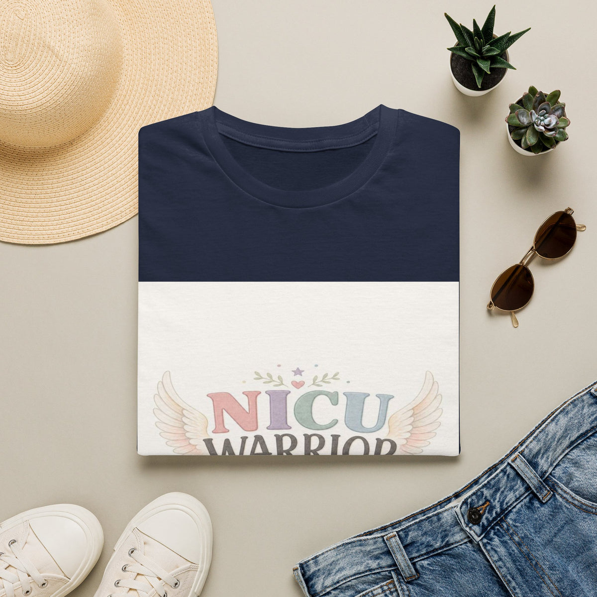 NICU Warrior Design With Baby Footprint And Angel Wings- Graphic Tees