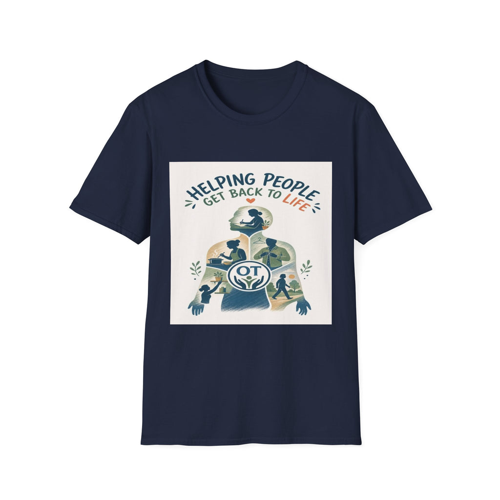 T-shirt Design Featuring Daily Activities Silhouette With OT Symbol- Graphic Tees