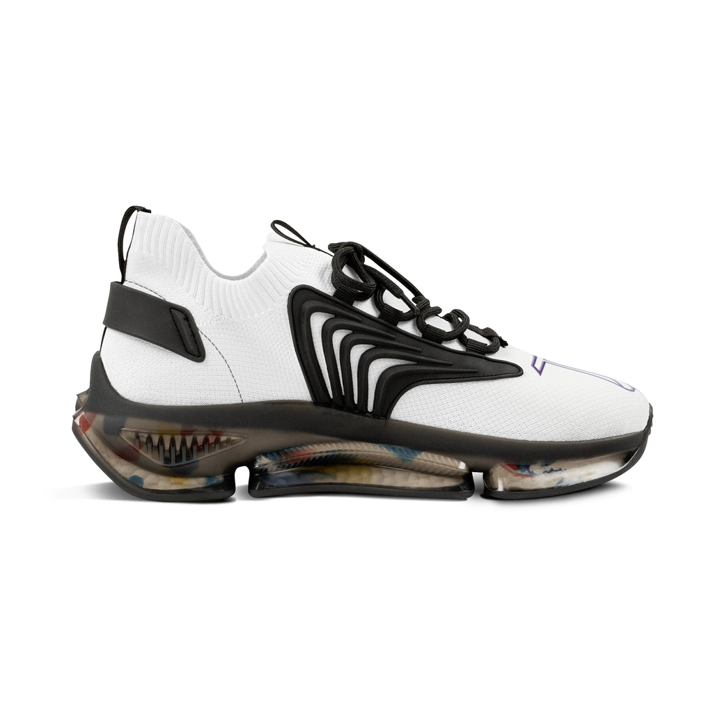 Men White Mesh Sneakers — Lightweight Athletic Shoes with Purple Accent & Cushioned Sole