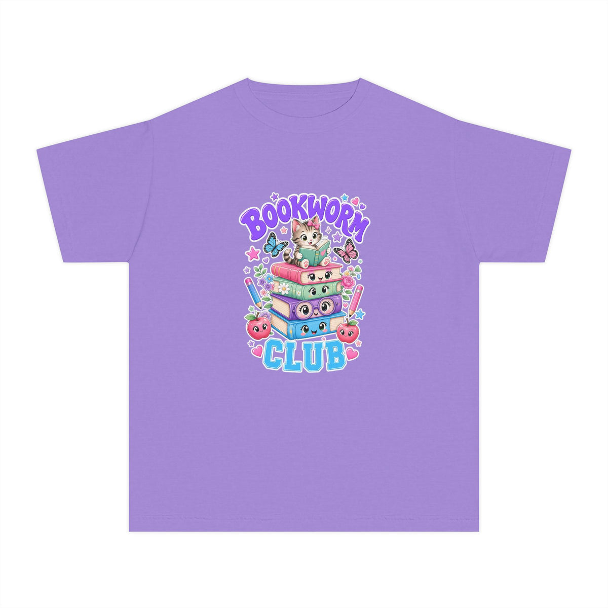 Youth Tee — Cute "Bookworm Club" Stack Graphic