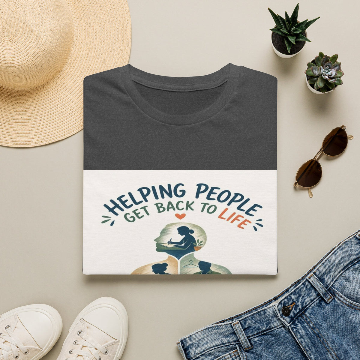T-shirt Design Featuring Daily Activities Silhouette With OT Symbol- Graphic Tees