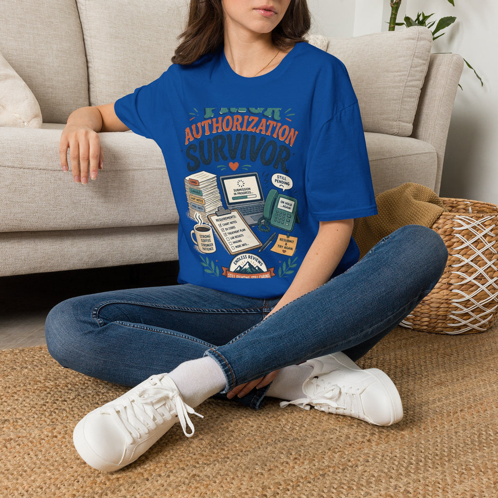 Bold T Shirt Design Showcasing PRIOR AUTHORIZATION SURVIVOR