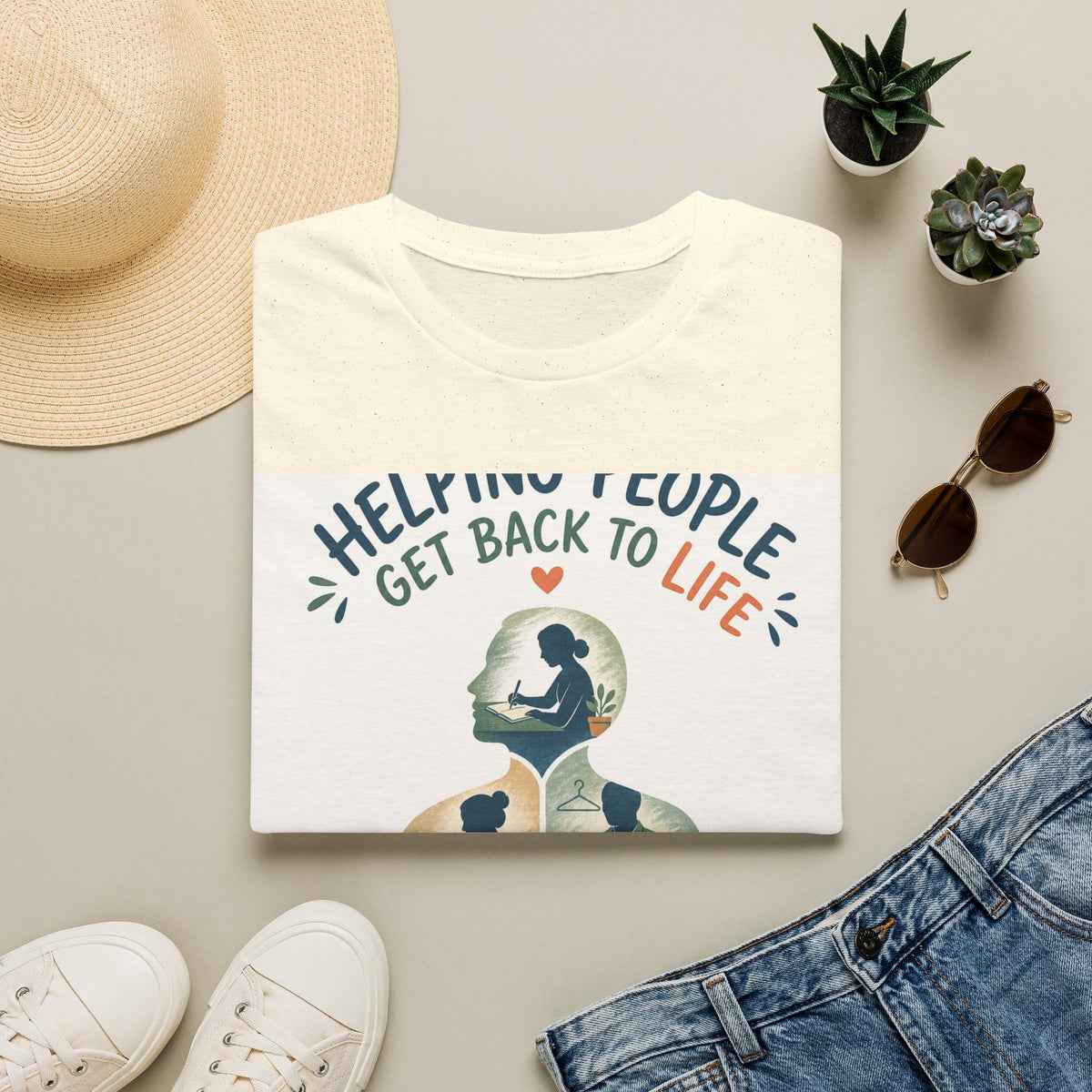 T Shirt Design Featuring Daily Activities Silhouette With OT Symbol