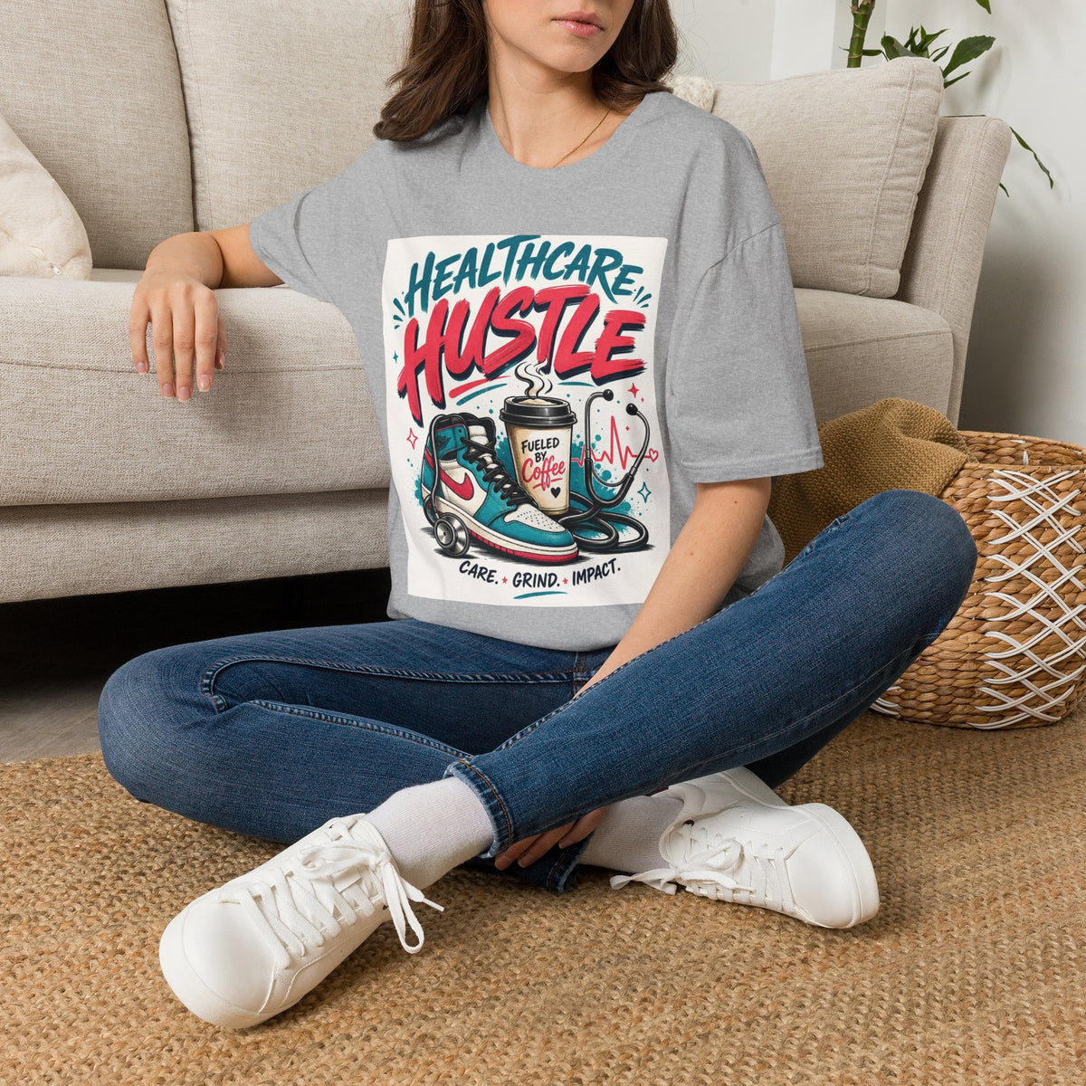 Dynamic T Shirt Design Featuring Healthcare Hustle Text