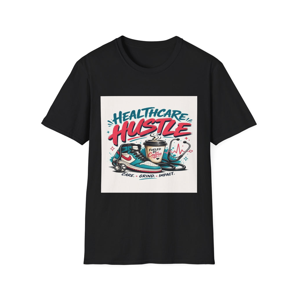 Dynamic T-Shirt Design Featuring Healthcare Hustle Text- Graphic Tees