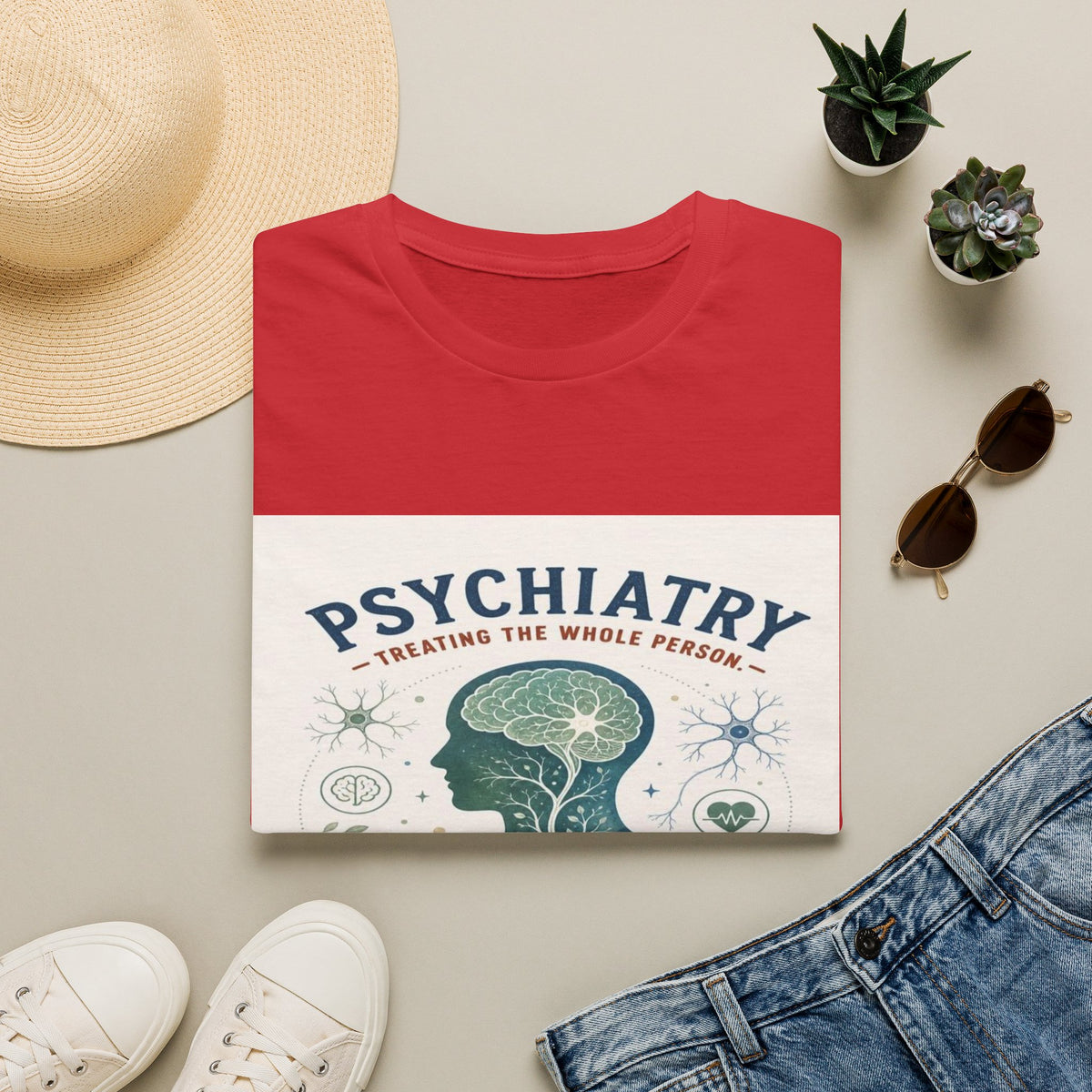 Human Silhouette With Brain And Heart Surrounded By Medical Imagery- Graphic Tees