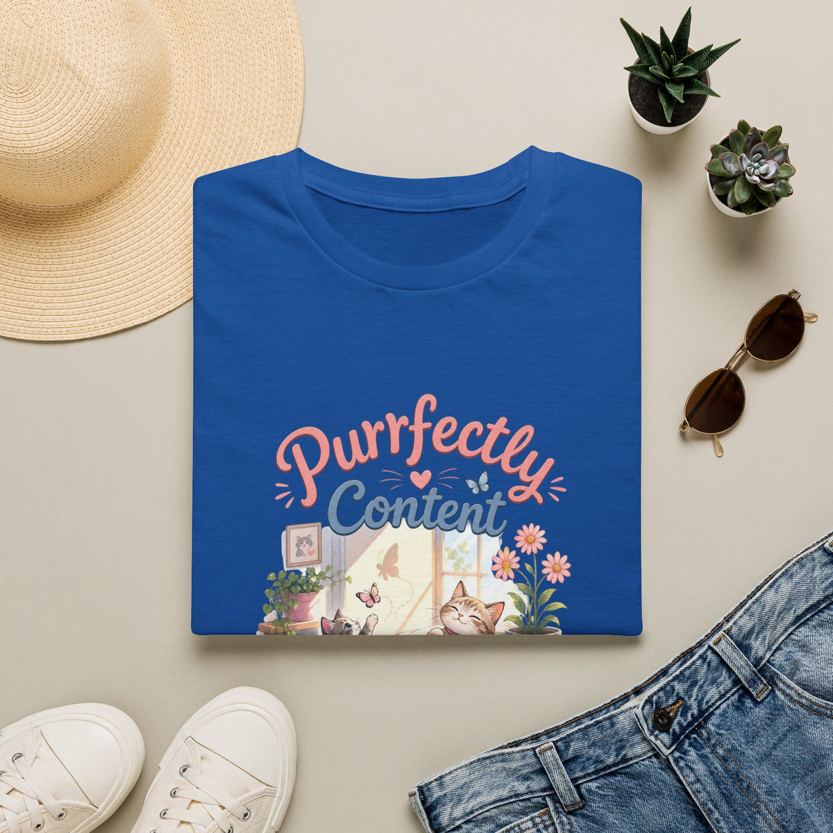 Purrfectly Content T-Shirt — Cute Cat Graphic Tee for Cat Lovers