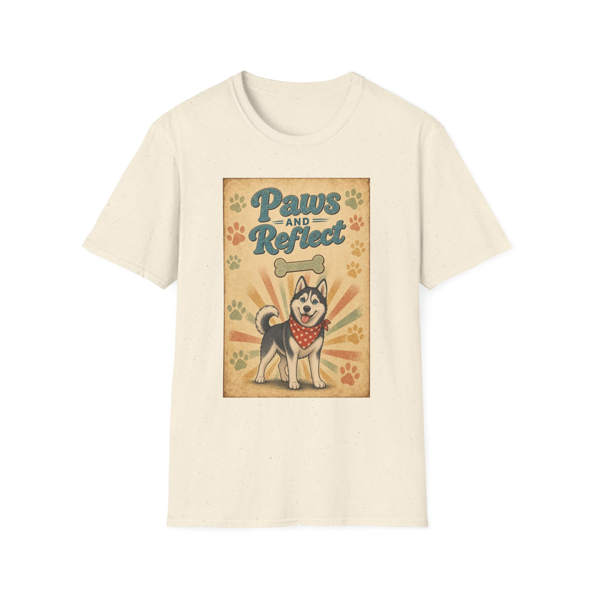 Paws and Reflect Dog Graphic T-Shirt — Retro Pup Pawprint Tee