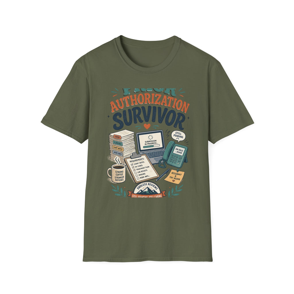 Bold T Shirt Design Showcasing PRIOR AUTHORIZATION SURVIVOR