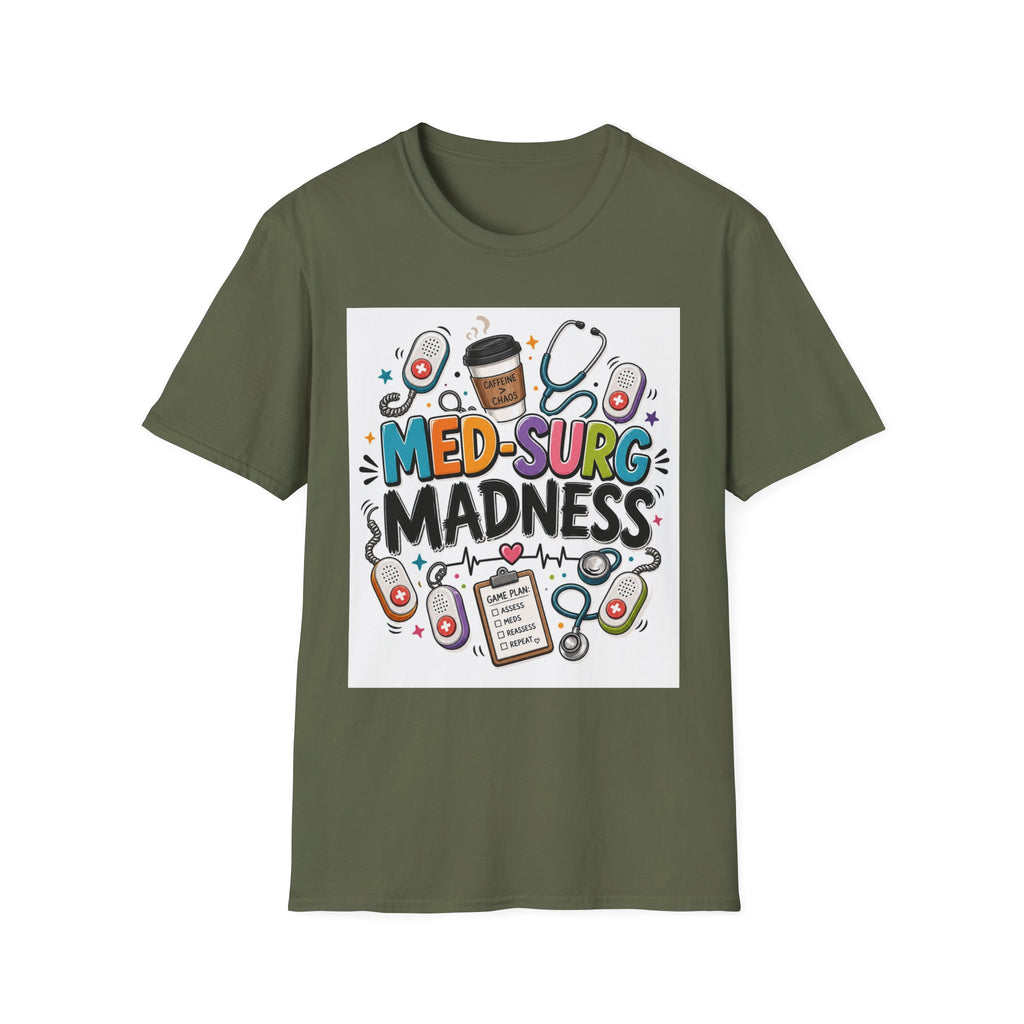 Vibrant T Shirt Design Featuring MED SURG MADNESS Phrase (1)
