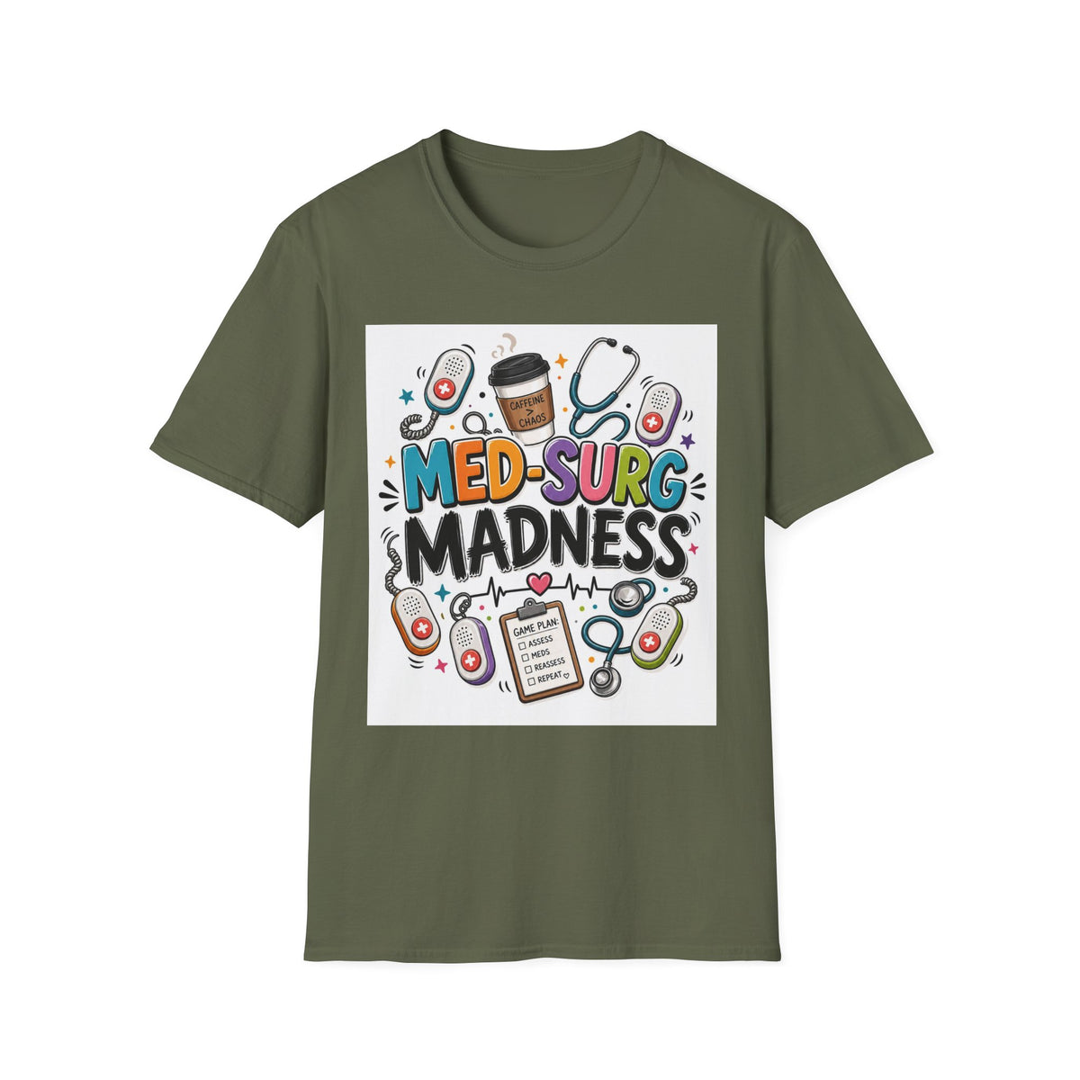 Vibrant T Shirt Design Featuring MED SURG MADNESS Phrase (1)