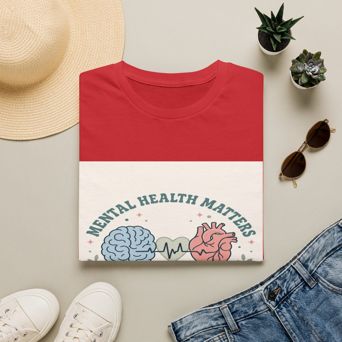 Stylized Brain And Heart Design For Mental Health Awareness- Graphic Tees