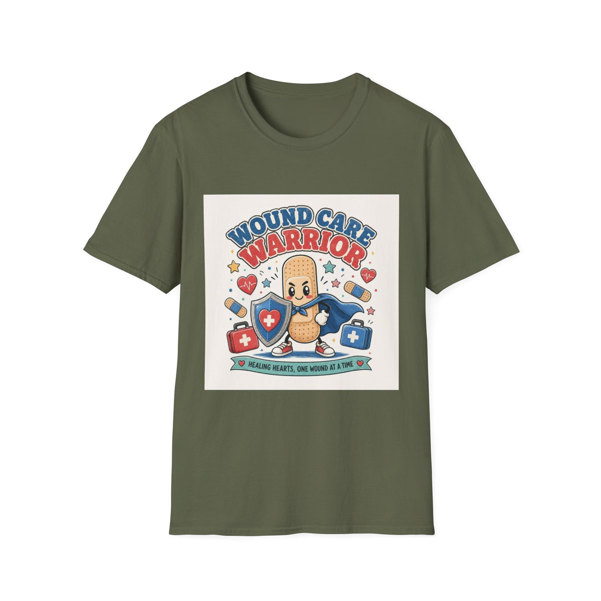 Wound Care Warrior T-Shirt Design Featuring Playful Bandage Character- Graphic Tees