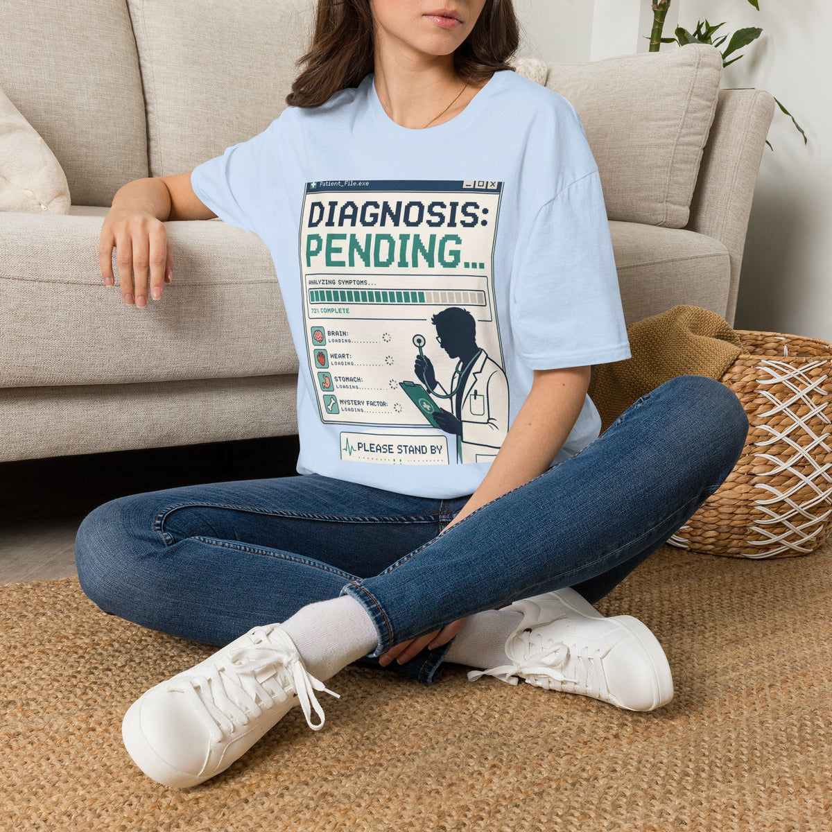 Humorous T Shirt Design Featuring Doctor's Chart Diagnosis Pending