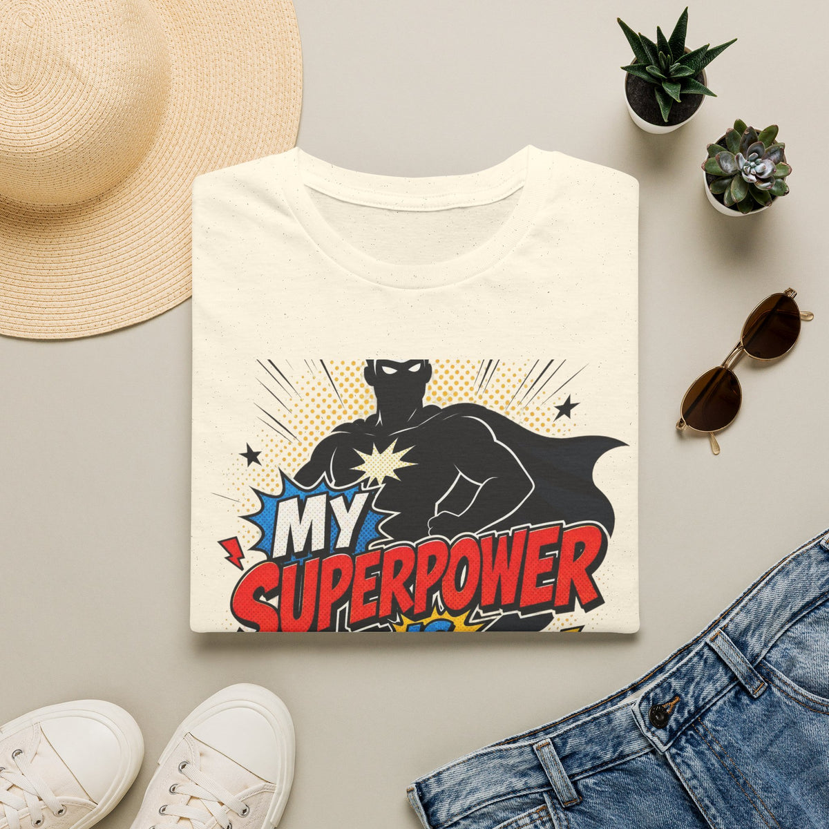Comic Book Typography Celebrating Nerd Culture With Superhero Silhouette