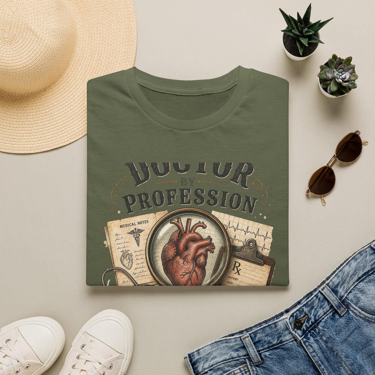 Vintage Detective Inspired T Shirt Featuring Anatomical Heart And Magnifying Glass