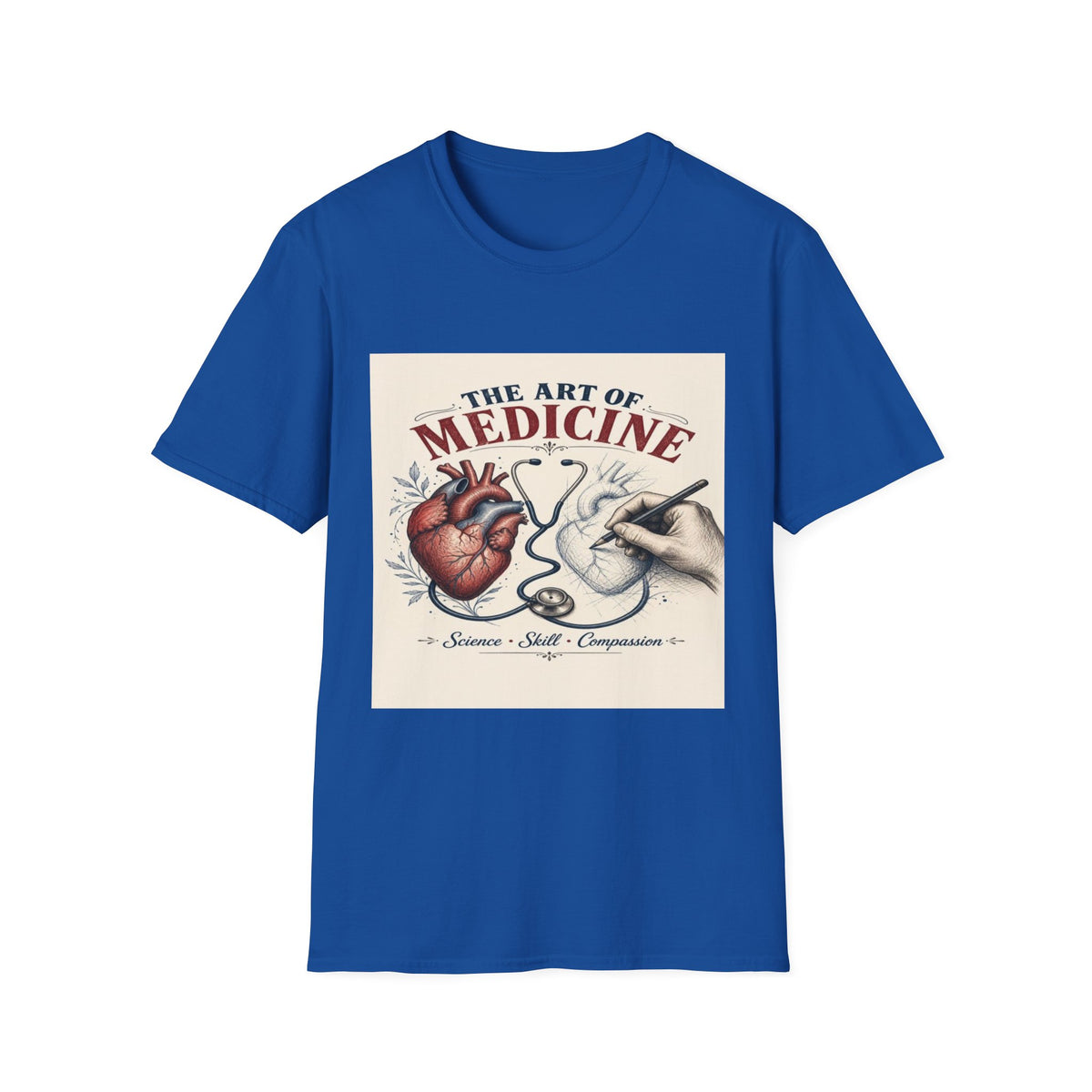 T-shirt Design Featuring Anatomical Heart And Sketching Hand- Graphic Tees