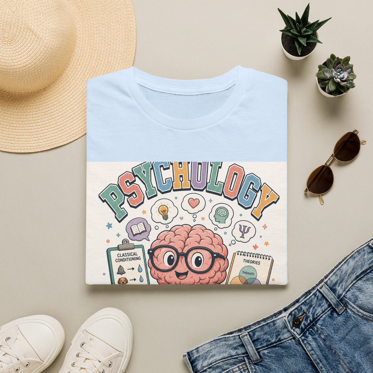 Playful Psychology Nerd T Shirt Design Featuring Brain And Books