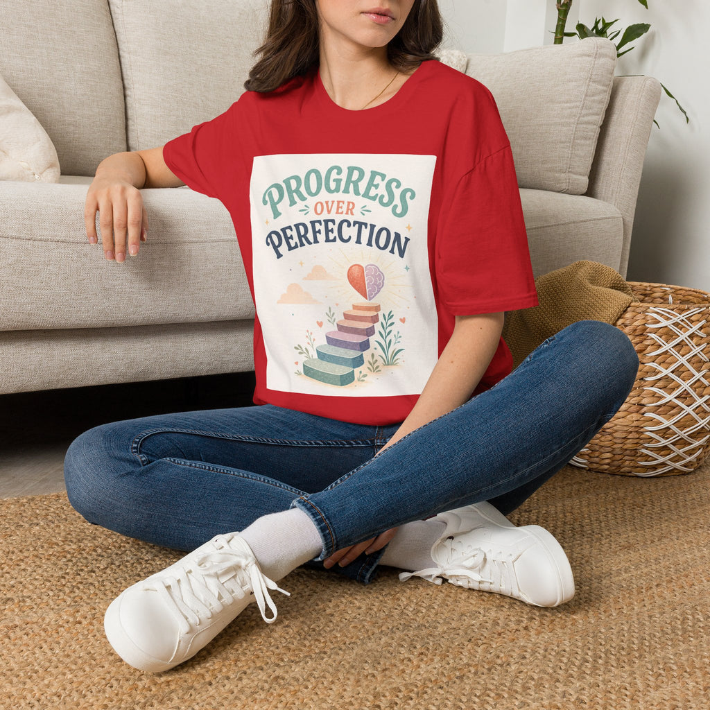Bold T Shirt Design Featuring Progress Over Perfection Phrase