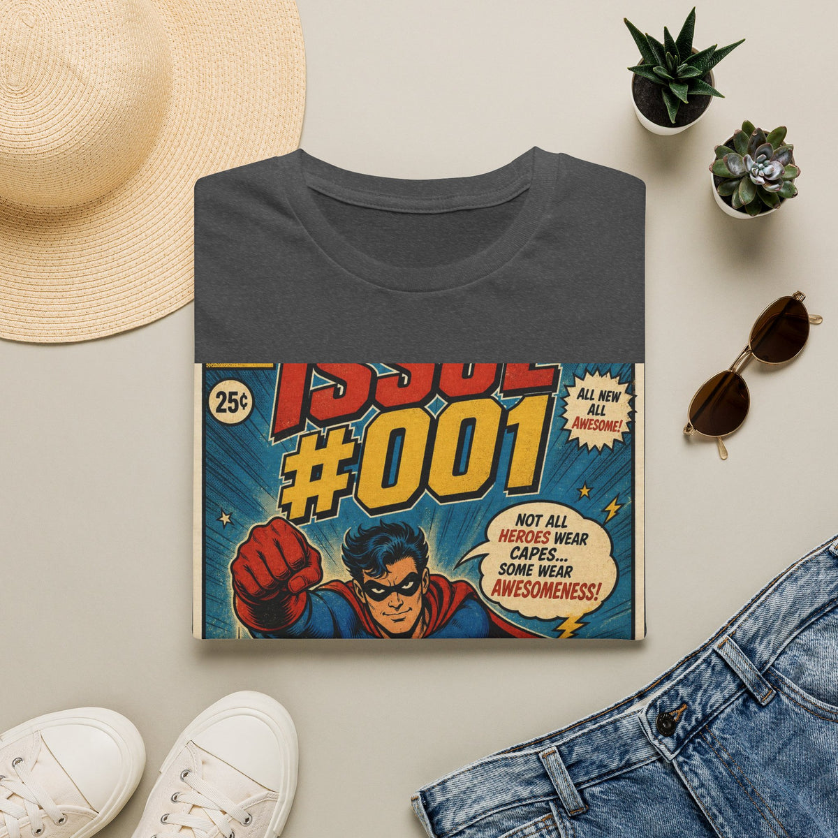 Vintage Comic Book T Shirt Design Featuring Original Superhero