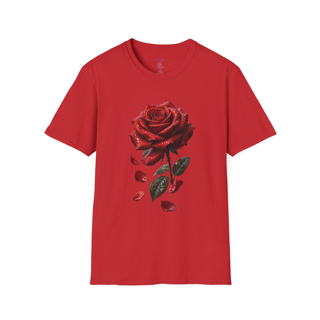 Red Rose Graphic T-Shirt — Falling Petals Floral Tee