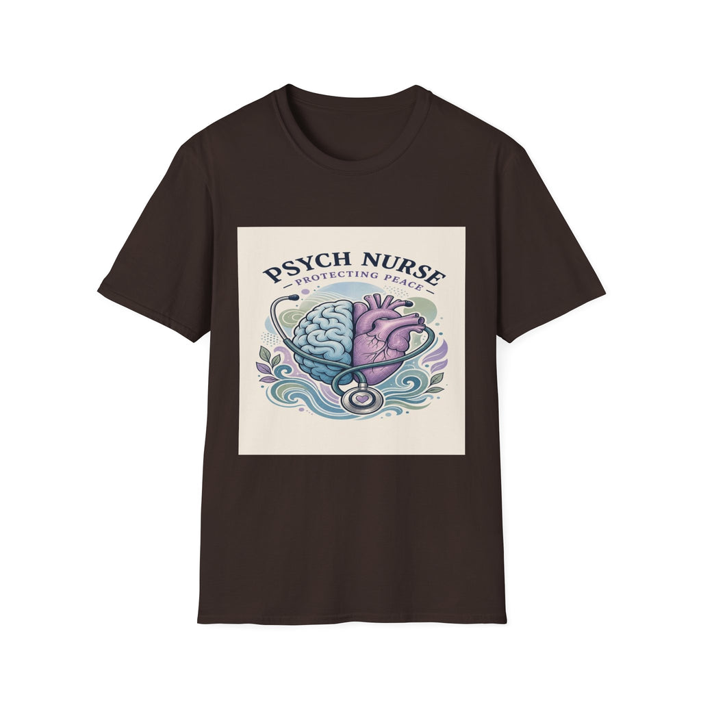 Stylized Brain And Heart Illustration With Stethoscope Art- Graphic Tees