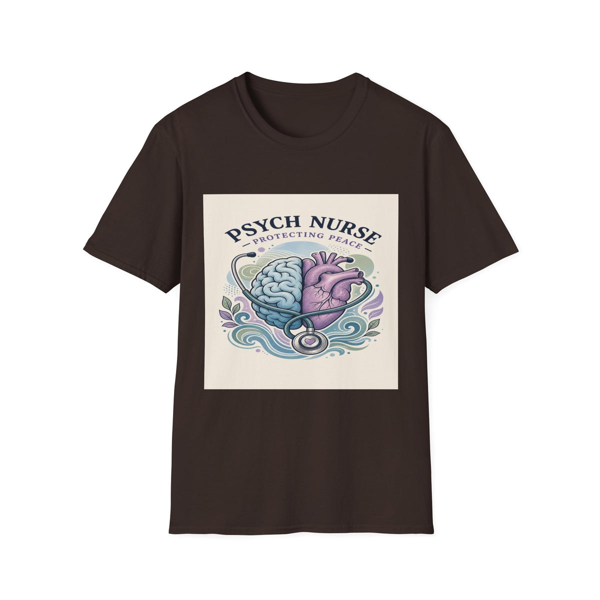 Stylized Brain And Heart Illustration With Stethoscope Art- Graphic Tees