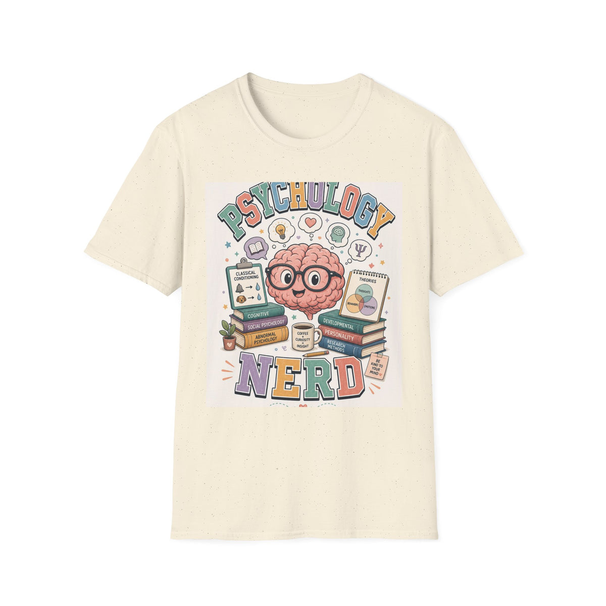 Playful Psychology Nerd T Shirt Design Featuring Brain And Books