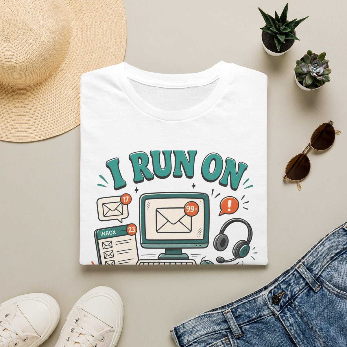 Bold T Shirt Design With Playful Email And Coffee Illustrations