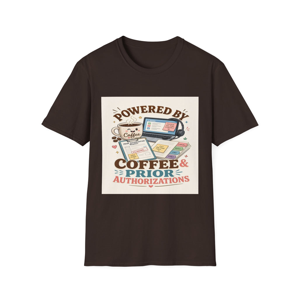 Whimsical T-shirt Design Featuring Coffee And Prior Authorizations (1)- Graphic Tees