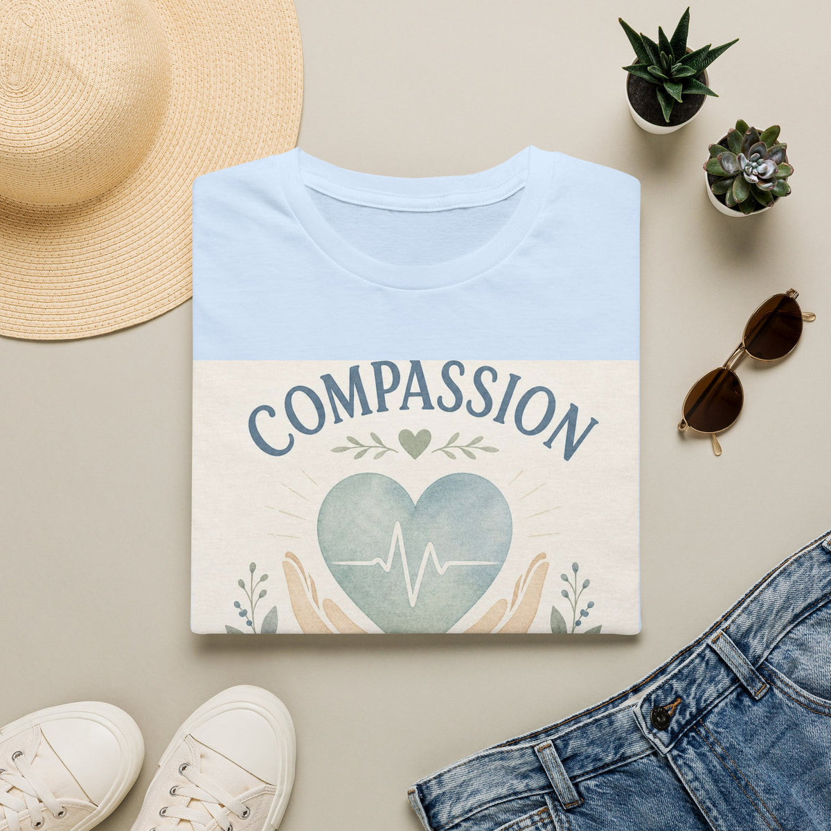 T Shirt Design Featuring Compassion Lives Here With Heart And Hands