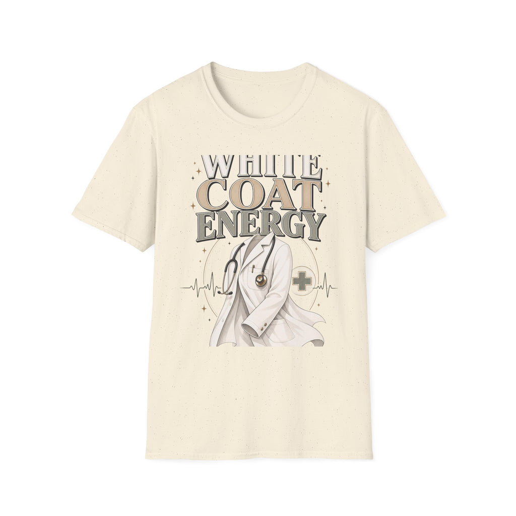 Elegant T Shirt Design Featuring White Coat Energy Typography