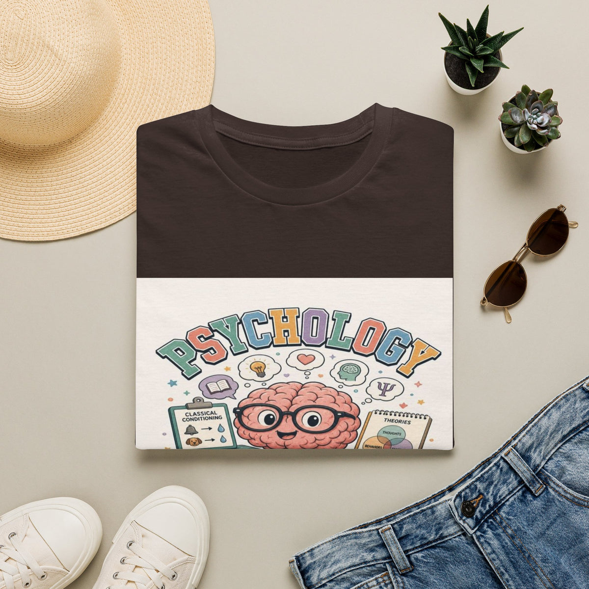 Playful Psychology Nerd T-Shirt Design Featuring Brain And Books- Graphic Tees