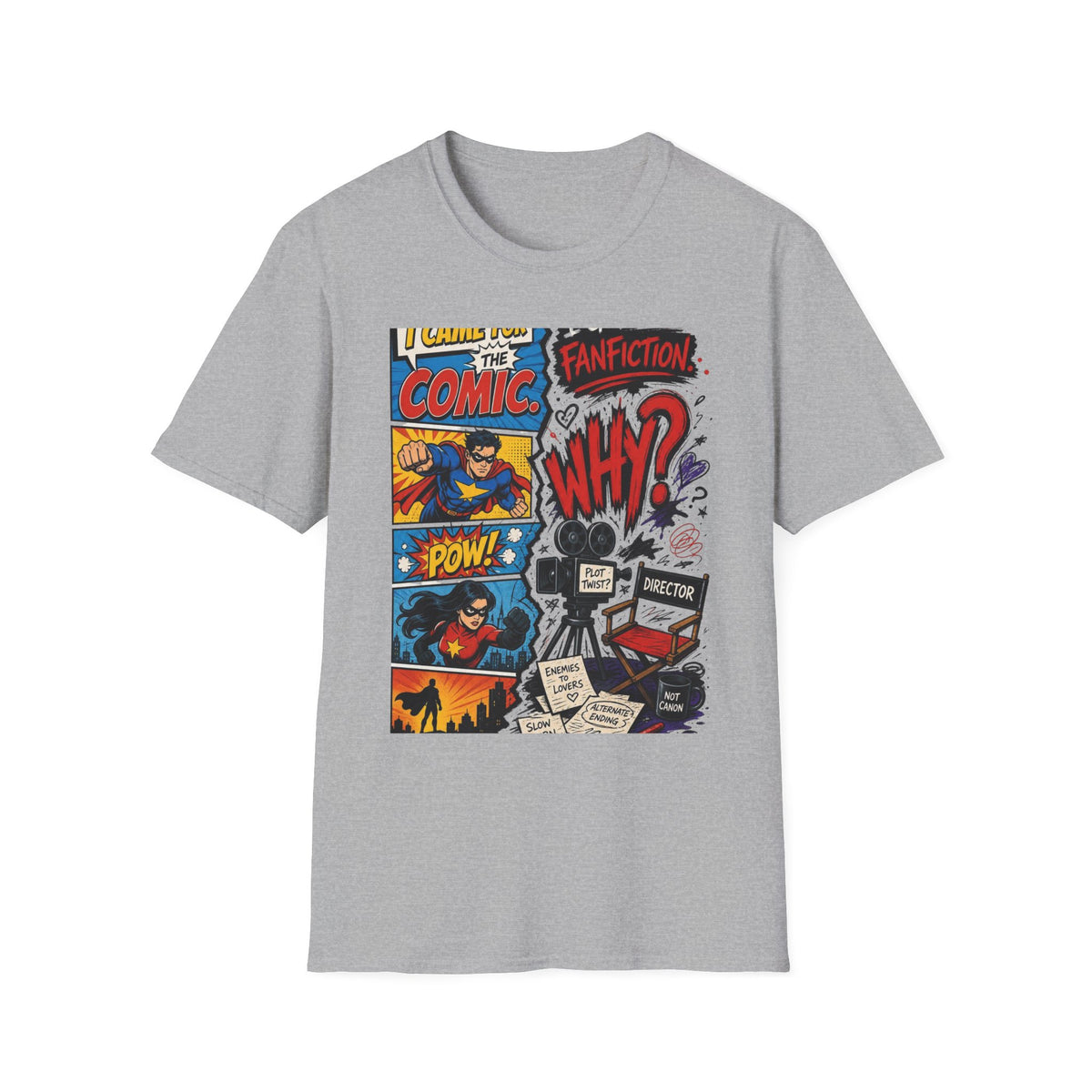 Split T Shirt Design Featuring Comic Panels And Fanfiction Elements