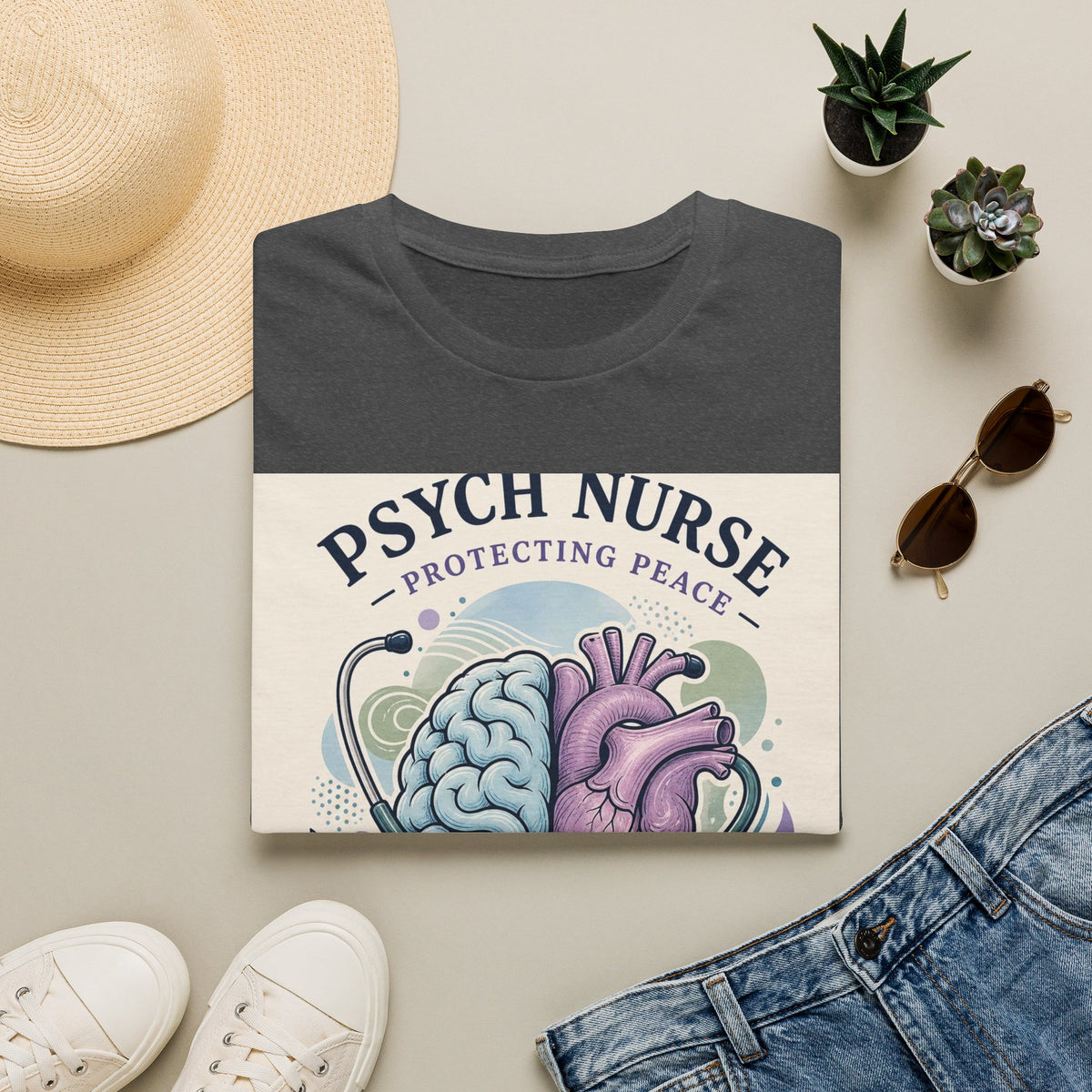 Stylized Brain And Heart Illustration With Stethoscope Art