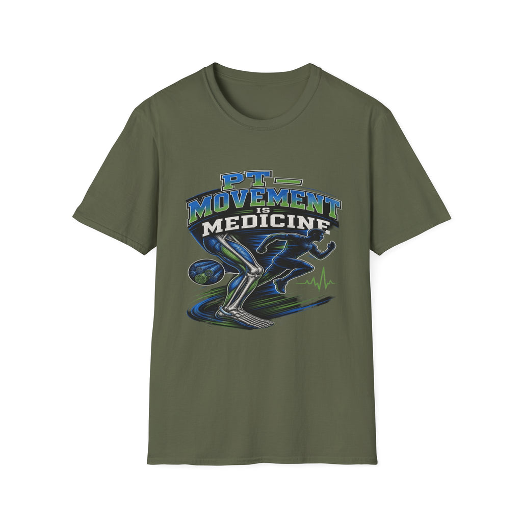 Dynamic T-shirt Design Featuring _PT Movement Is Medicine_ Text- Graphic Tees
