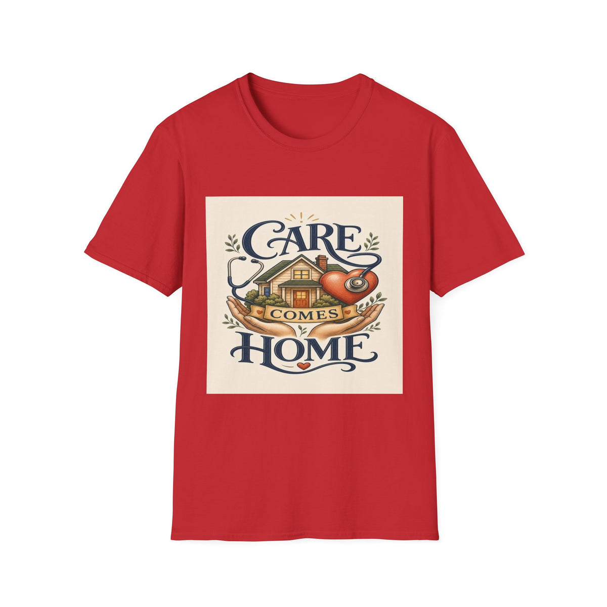 T-shirt Design Featuring Care Comes Home With Warm Illustrations- Graphic Tees