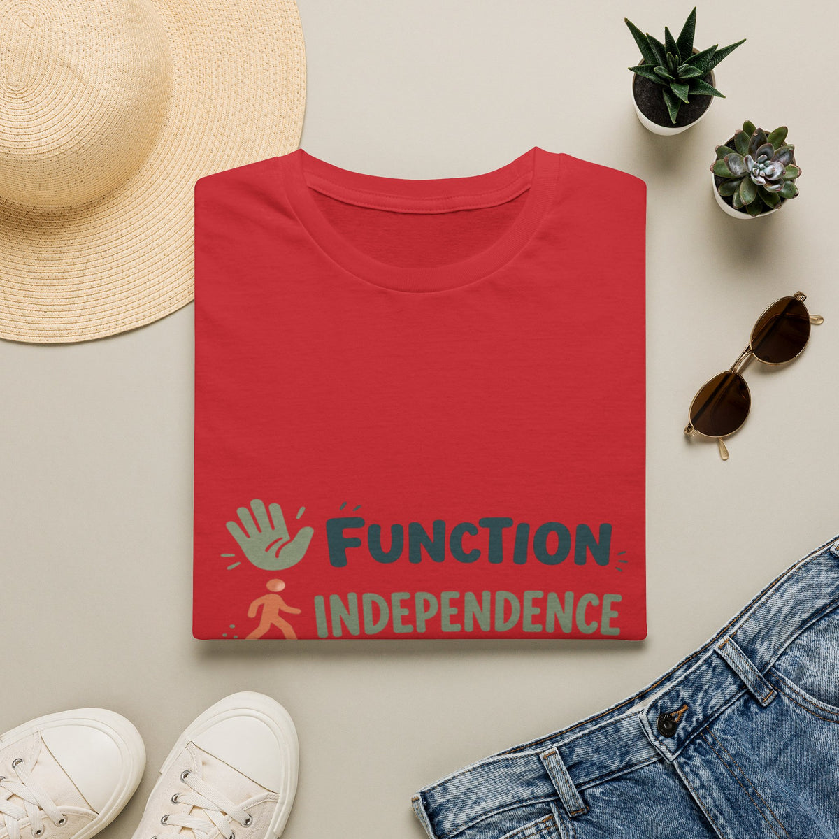 Playful Typography Featuring Function Independence Life With Icons- Graphic Tees