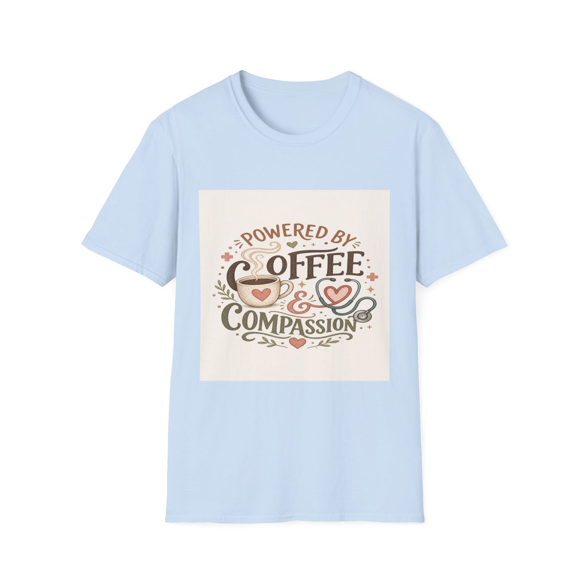 Cozy T-shirt Design Featuring Hand-Lettered Coffee and Compassion- Graphic Tees