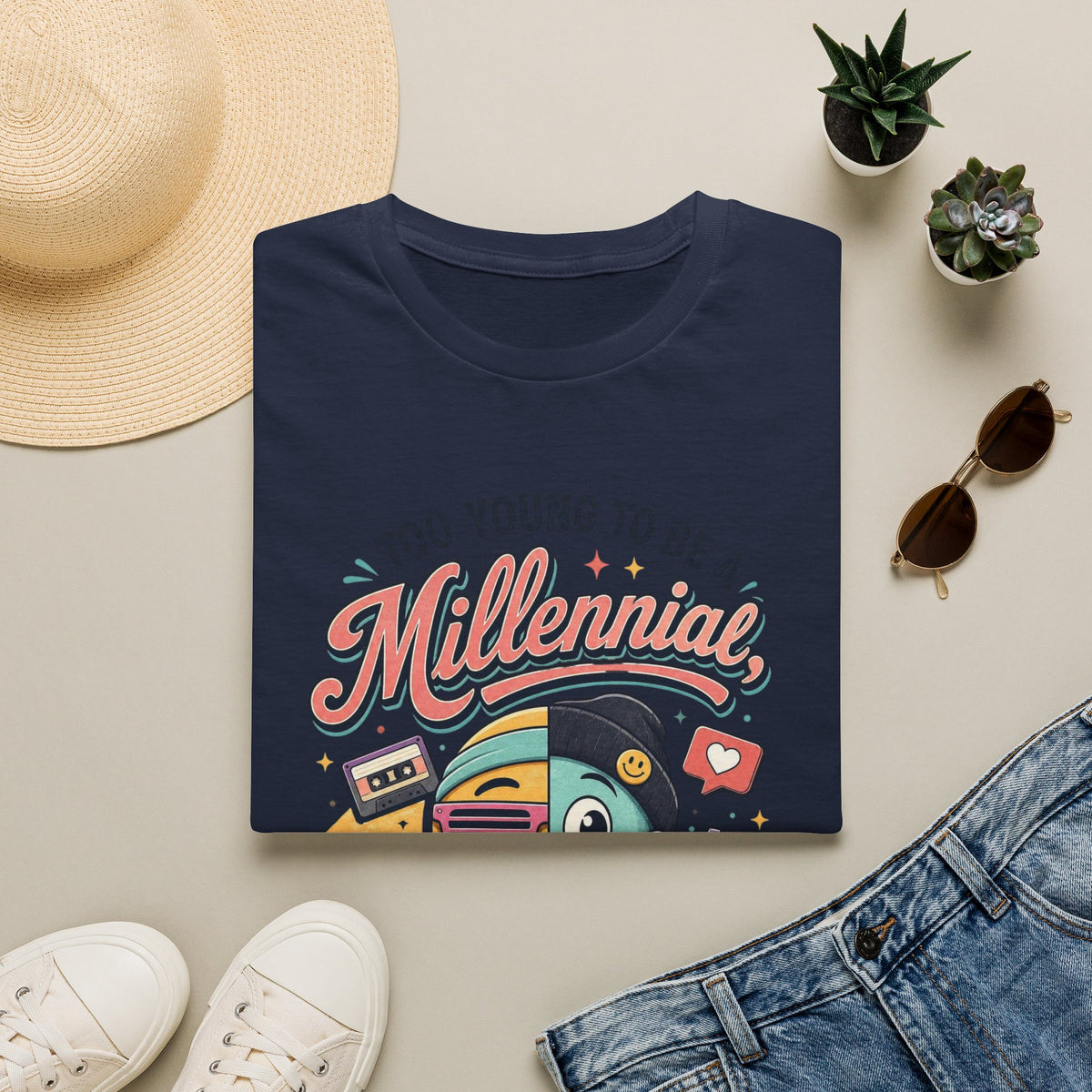 Millennial vs Gen Z Retro Graphic T‑Shirt — "Too Young to Be a Millennial, Too Old to Be a Gen Z"