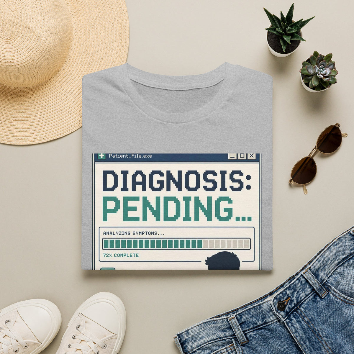 Humorous T Shirt Design Featuring Doctor's Chart Diagnosis Pending