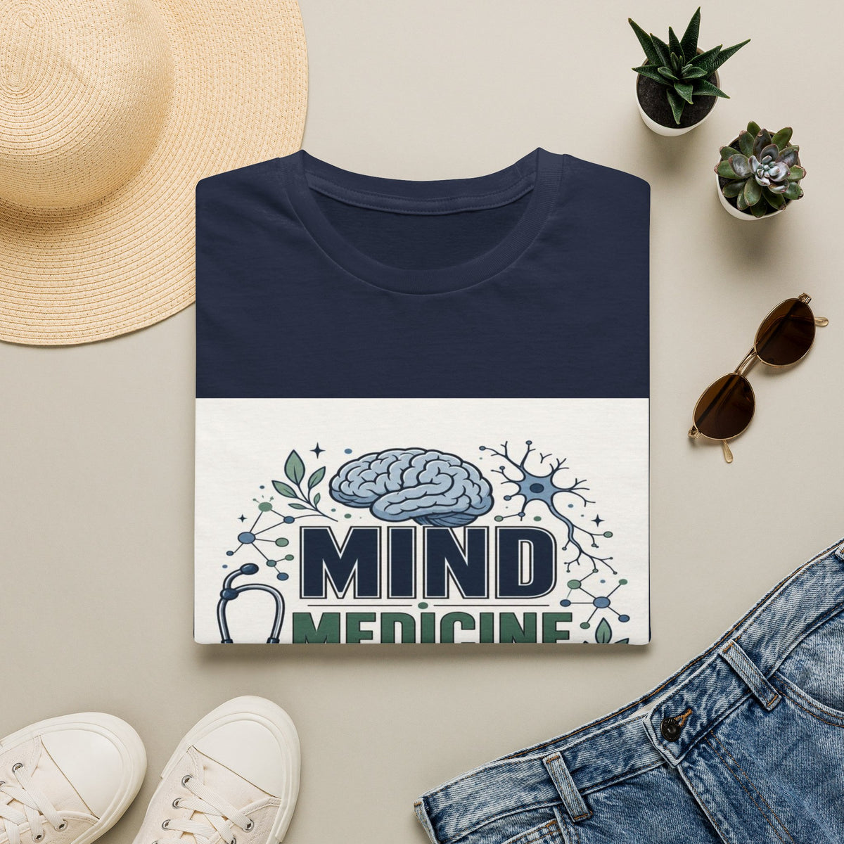 Illustration of Stacked Words Mind Medicine Healing with Medical Icons- Graphic Tees