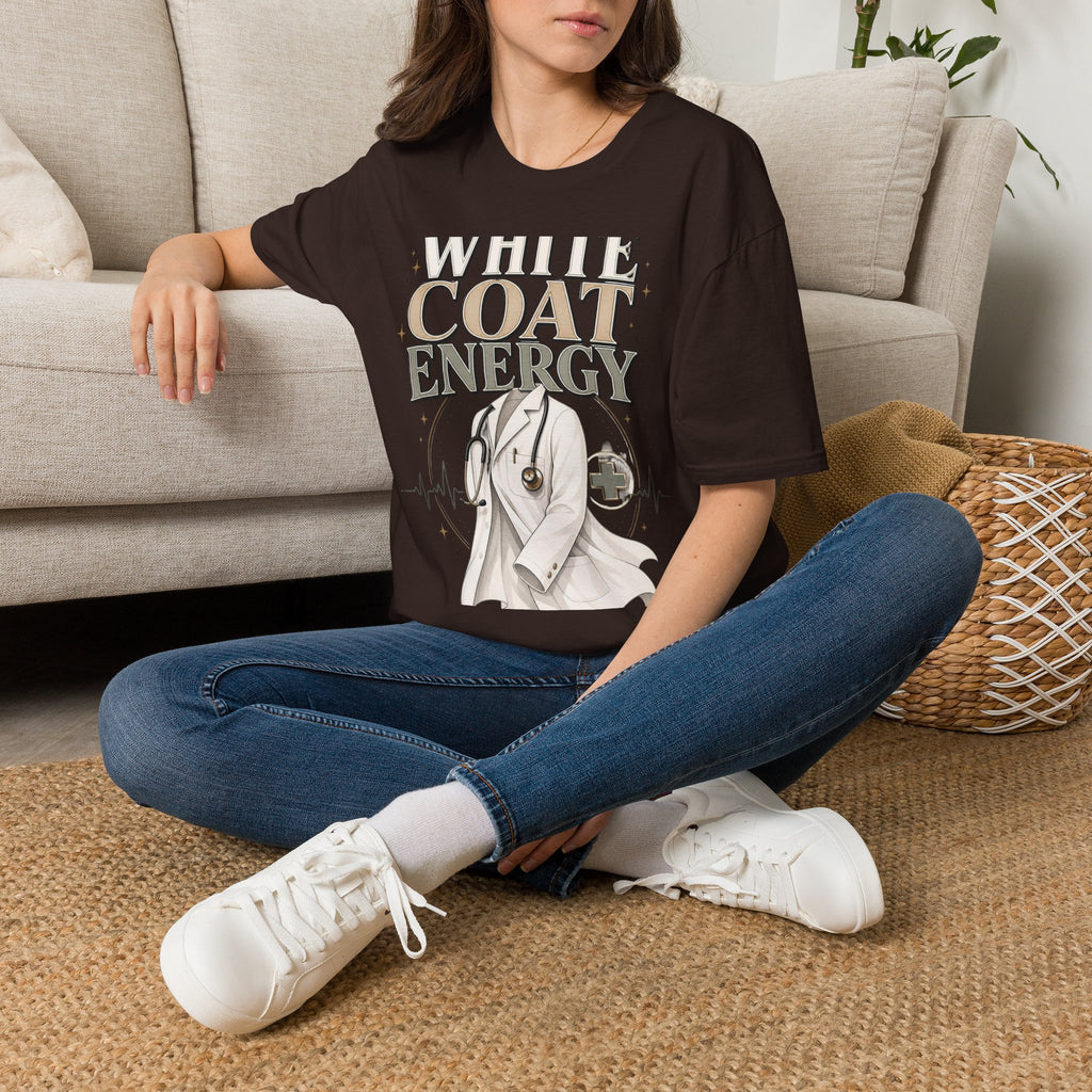 Elegant T Shirt Design Featuring White Coat Energy Typography