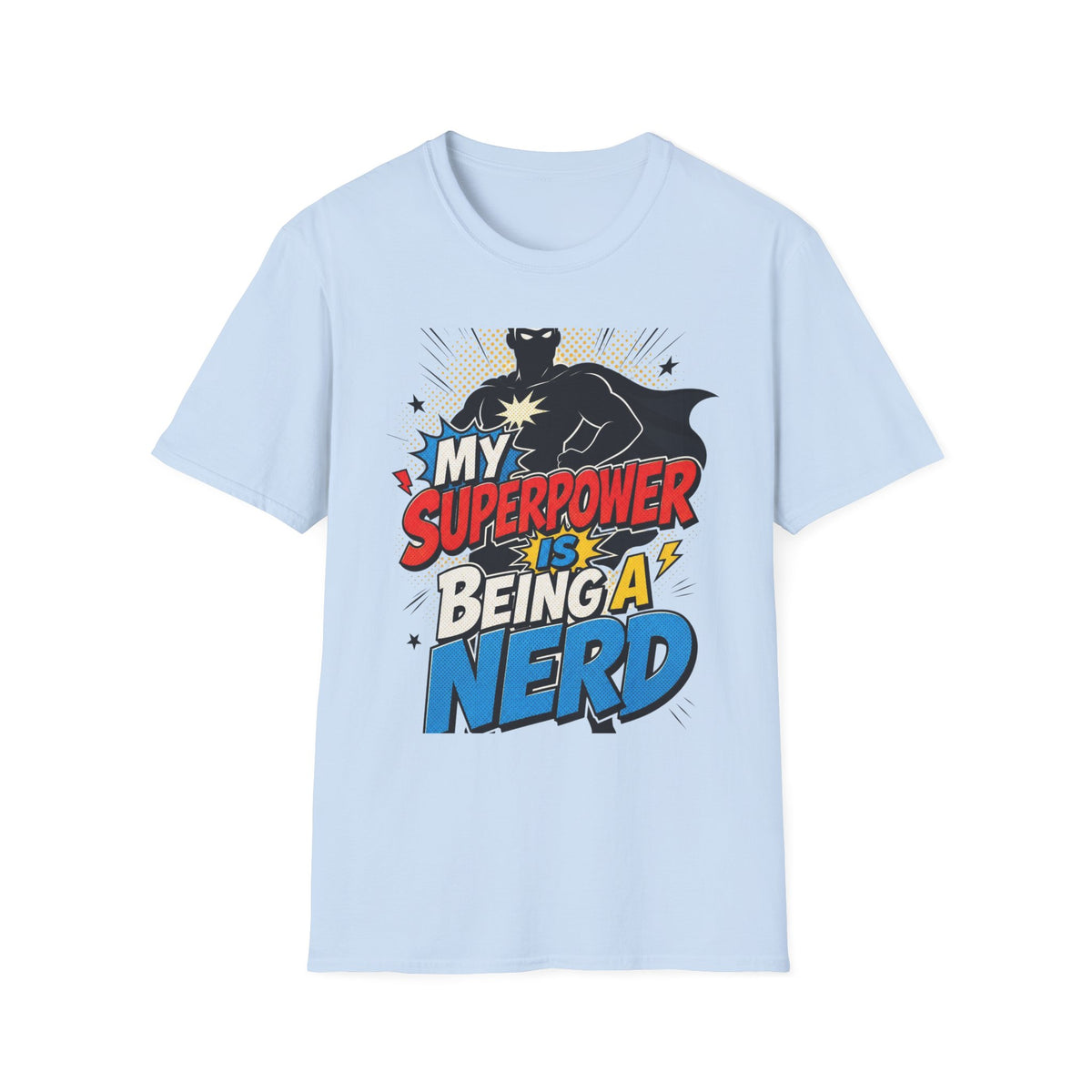 Comic Book Typography Celebrating Nerd Culture With Superhero Silhouette