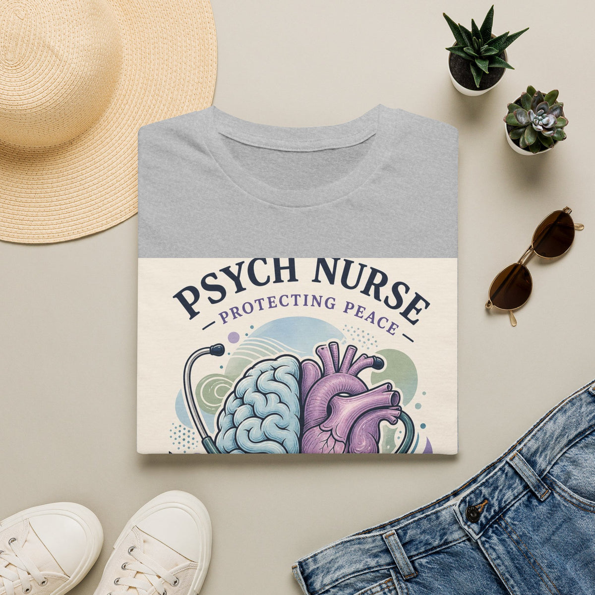 Stylized Brain And Heart Illustration With Stethoscope Art